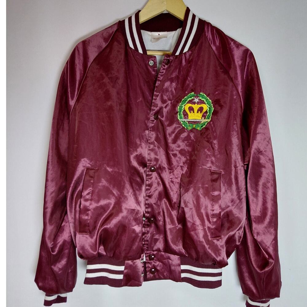 Auburn Sportswear Nylon Jacket Burgundy Solid Long Sleeve Men Size L